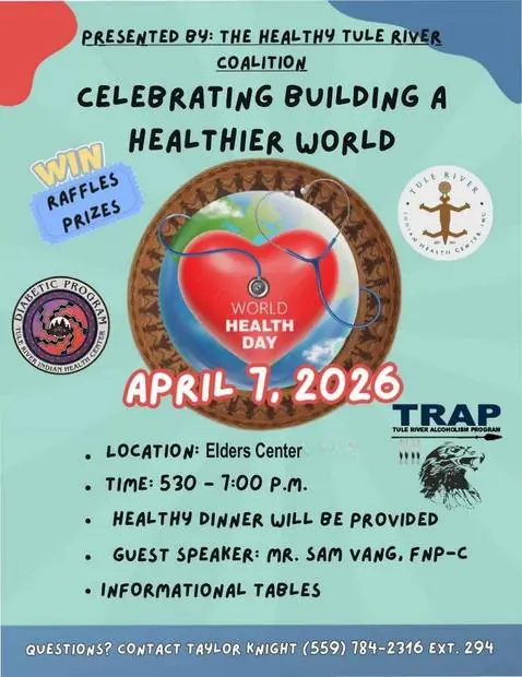 World Health Day event flyer naming Sam Vang as guest speaker, April 7, 2026